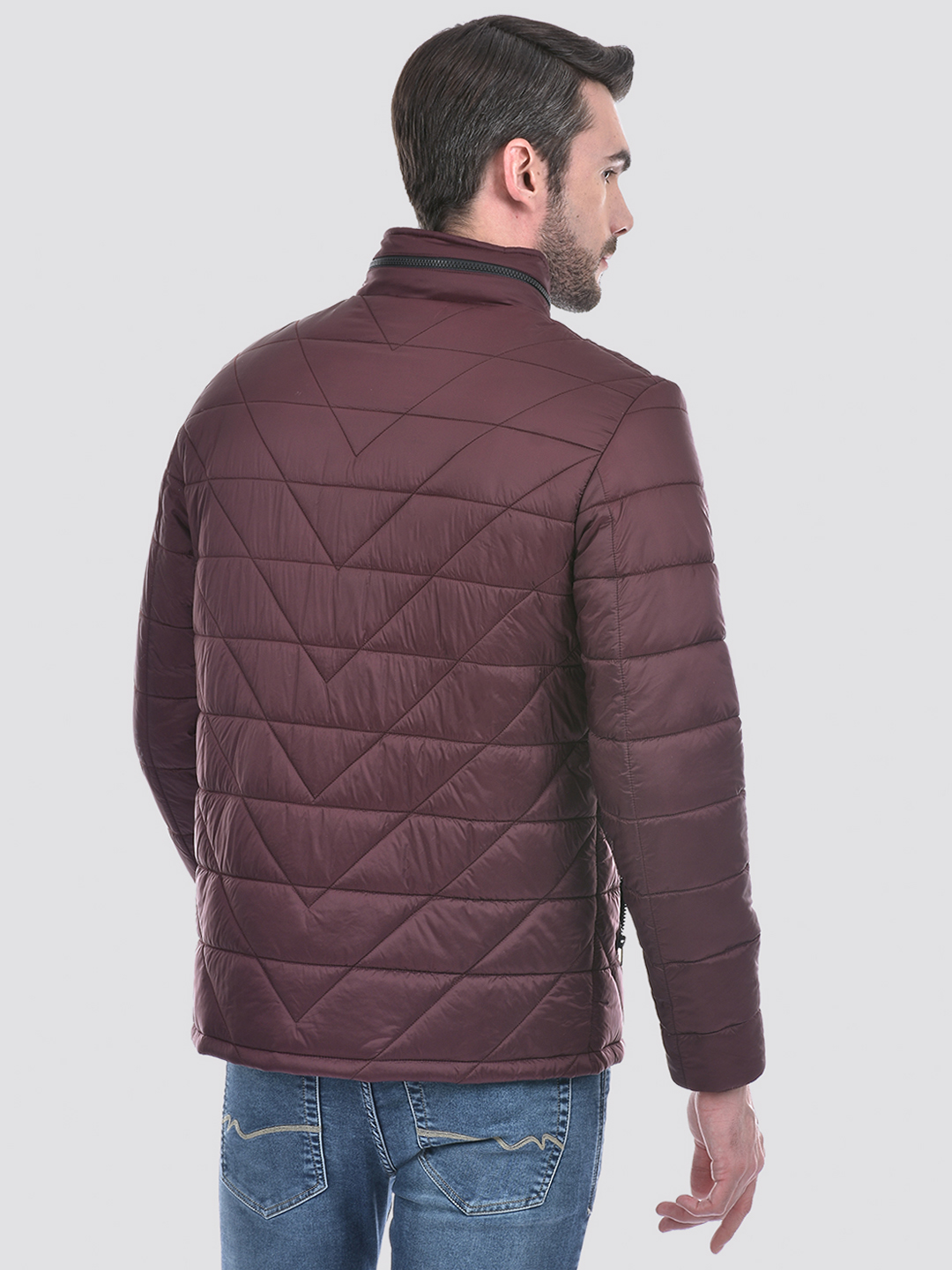 Numero Uno Men Quilted Solid Wine Regular Fit Jacket